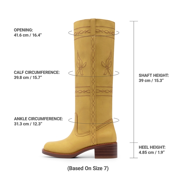 Women’s Square Toe Knee-High Western Boots - YELLOW - 4