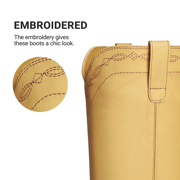 Women’s Retro Embroidered Tall Boots - YELLOW - 6