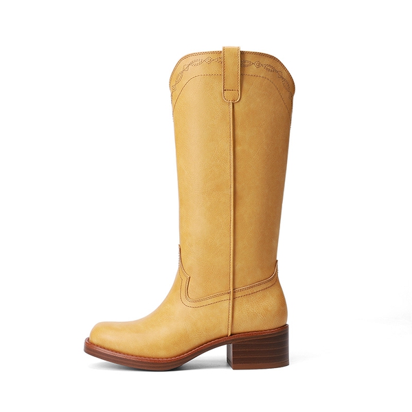 Women’s Retro Embroidered Tall Boots - ALL YELLOW - 3