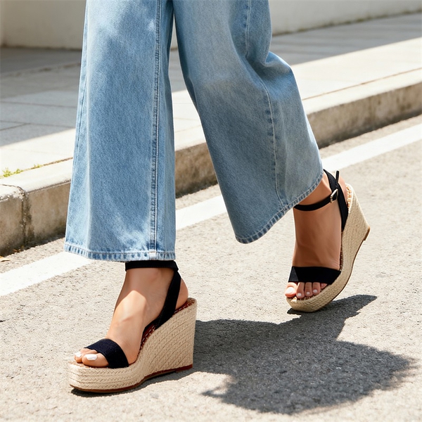 Women’s Chic Wedge Heel Sandals - DENIM - 2