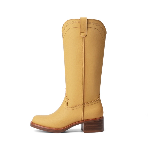 Women’s Retro Embroidered Tall Boots - YELLOW - 3