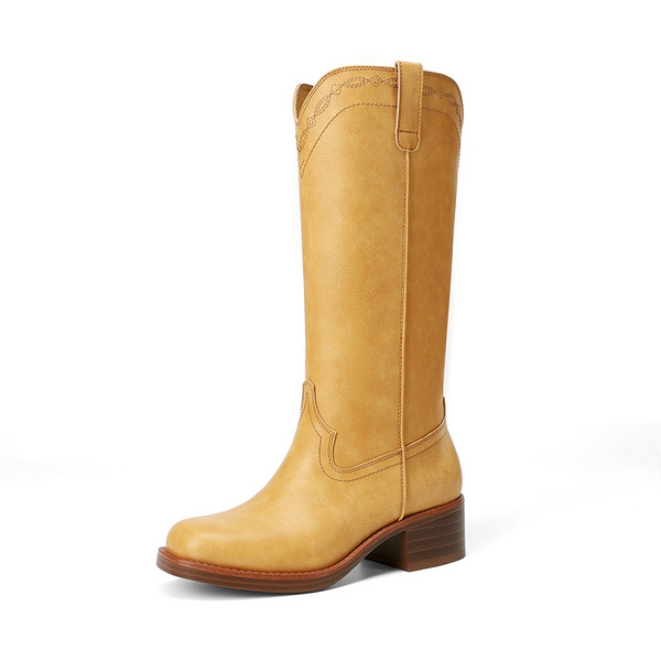 Women’s Retro Embroidered Tall Boots - ALL YELLOW -  0