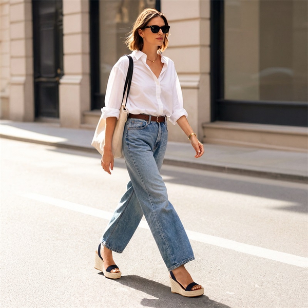 Women’s Chic Wedge Heel Sandals - DENIM - 1