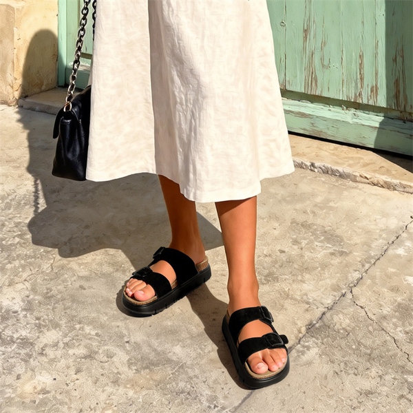 Women’s Platform Slide Sandals - BLACK - 2