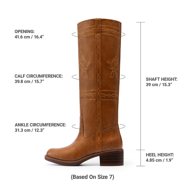 Women’s Square Toe Knee-High Western Boots - TAN - 4