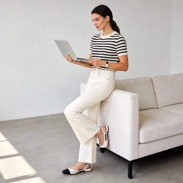 Women’s Cap Toe Slingback Flats - WHITE - 1