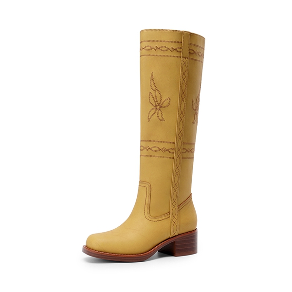Women’s Square Toe Knee-High Western Boots - YELLOW - 3