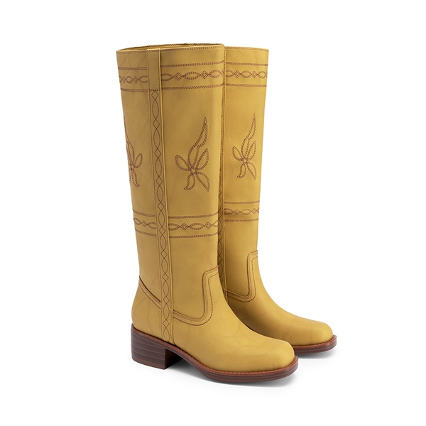 Women’s Square Toe Knee-High Western Boots - YELLOW - 5