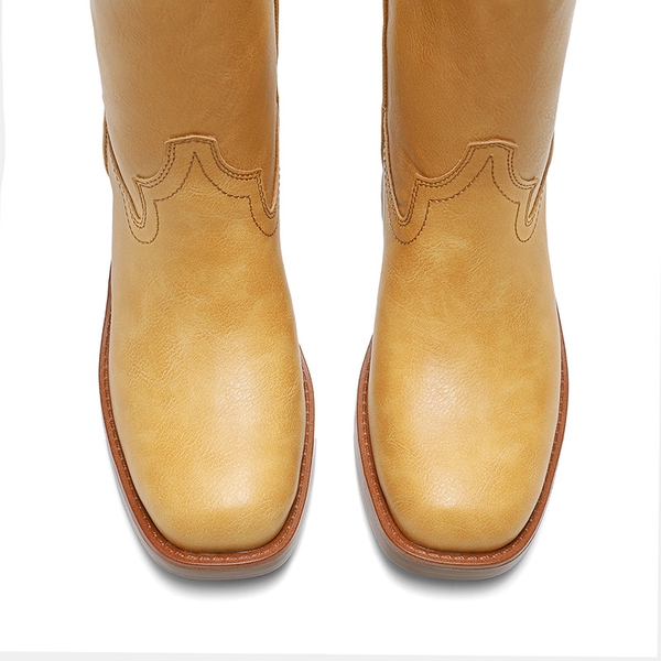 Women’s Retro Embroidered Tall Boots - ALL YELLOW - 5