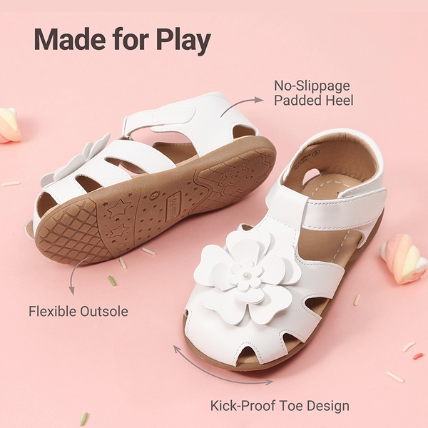 Girls’ Floral Closed Toe Hook-and-Loop Sandals - WHITE - 2