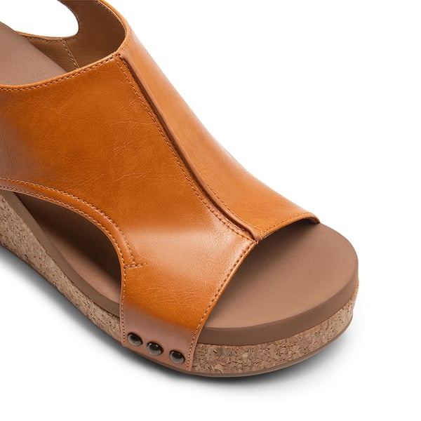 Practical Wedge Heel Sandals - TAN - 4