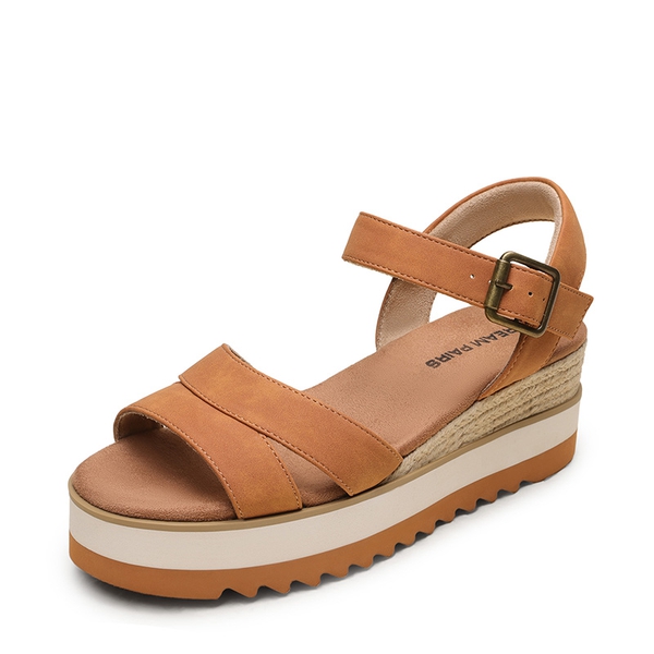 Women’s Adjustable Buckle Wedge Sandals - TAN -  0