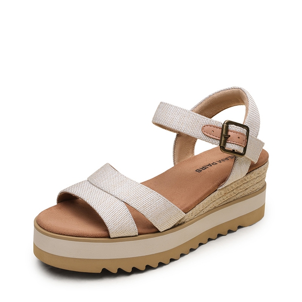 Women’s Adjustable Buckle Wedge Sandals - BEIGE -  0
