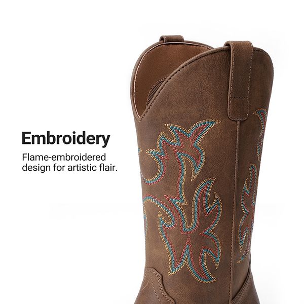 Women’s Flame Embroidered Cowboy Boots - BROWN - 6