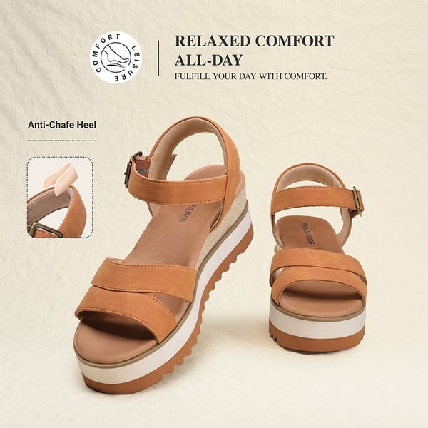 Women’s Adjustable Buckle Wedge Sandals - TAN - 6