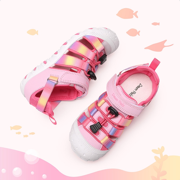 Kids’ Kick-Proof Closed Toe Sport Sandals - PINK/RAINBOW - 5