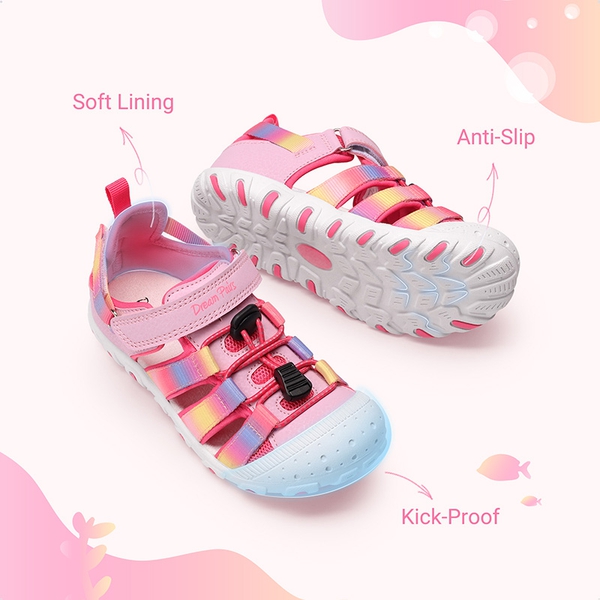 Kids’ Kick-Proof Closed Toe Sport Sandals - PINK/RAINBOW - 3