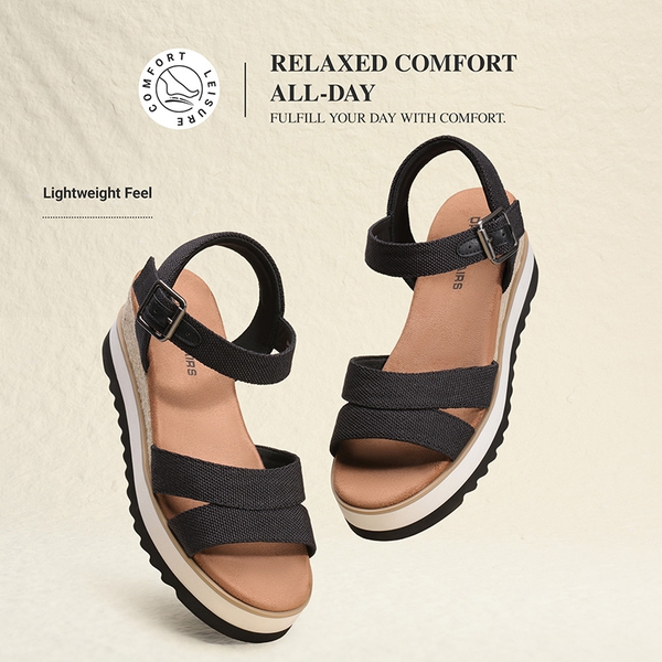 Women’s Adjustable Buckle Wedge Sandals - BLACK - 5