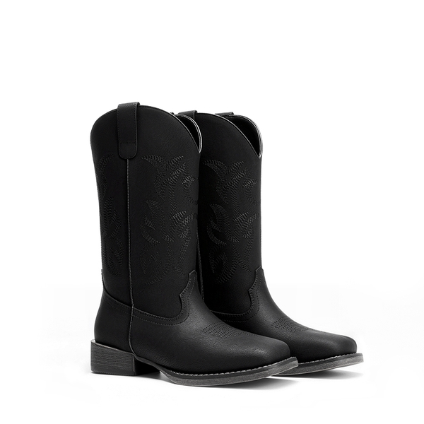 Women’s Flame Embroidered Cowboy Boots - BLACK - 4