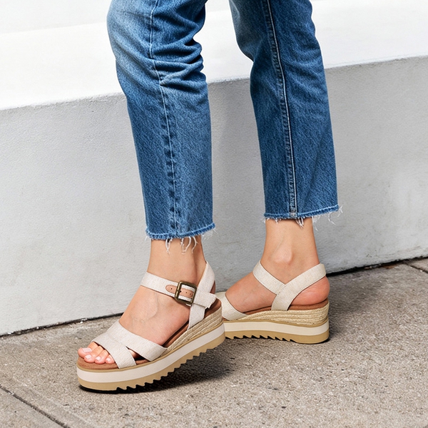 Women’s Adjustable Buckle Wedge Sandals - BEIGE - 2