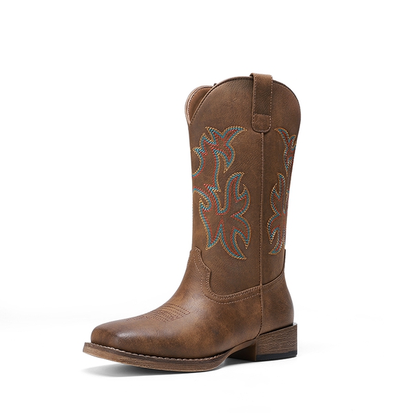 Women’s Flame Embroidered Cowboy Boots - BROWN -  0