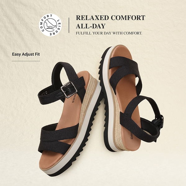 Women’s Adjustable Buckle Wedge Sandals - BLACK - 4