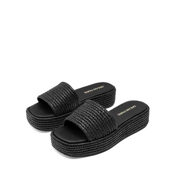 Women’s Woven Strap Slip-Resistant Espadrille Sandals - BLACK - 4