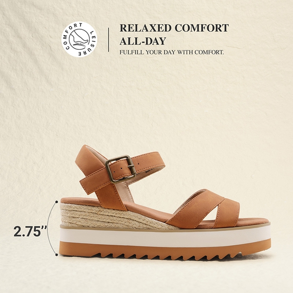 Women’s Adjustable Buckle Wedge Sandals - TAN - 3