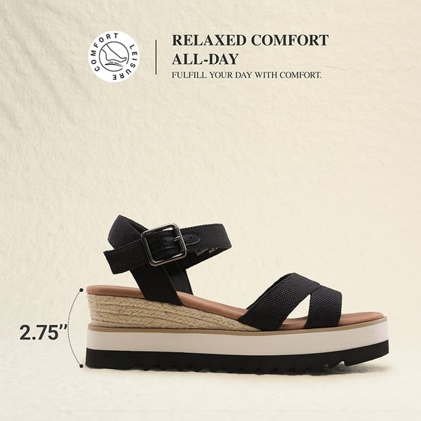 Women’s Adjustable Buckle Wedge Sandals - BLACK - 3