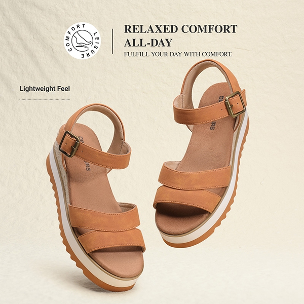 Women’s Adjustable Buckle Wedge Sandals - TAN - 5