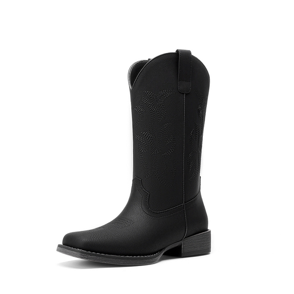 Women’s Flame Embroidered Cowboy Boots - BLACK -  0