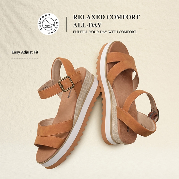 Women’s Adjustable Buckle Wedge Sandals - TAN - 4