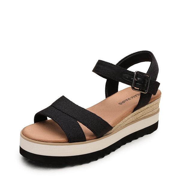 Women’s Adjustable Buckle Wedge Sandals - BLACK -  0