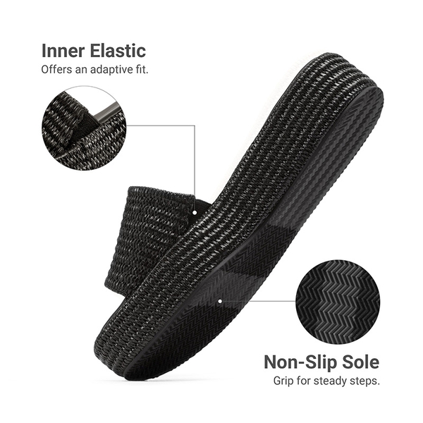 Women’s Woven Strap Slip-Resistant Espadrille Sandals - BLACK - 6