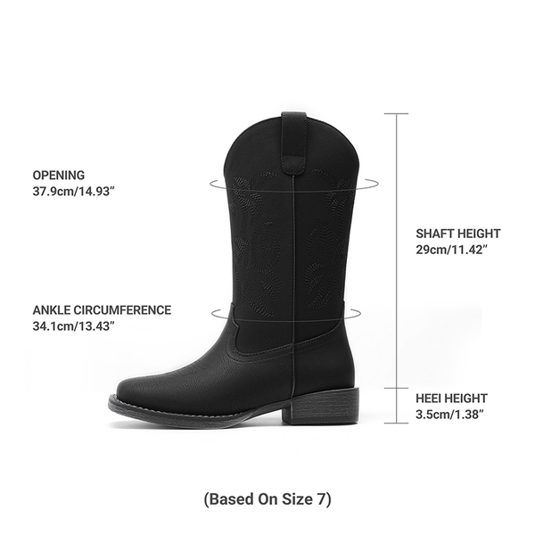 Women’s Flame Embroidered Cowboy Boots - BLACK - 3