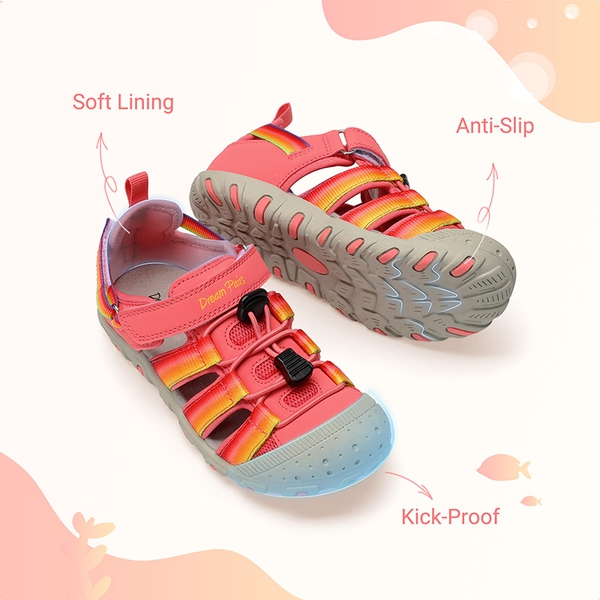 Kids’ Kick-Proof Closed Toe Sport Sandals - RED/RAINBOW - 3