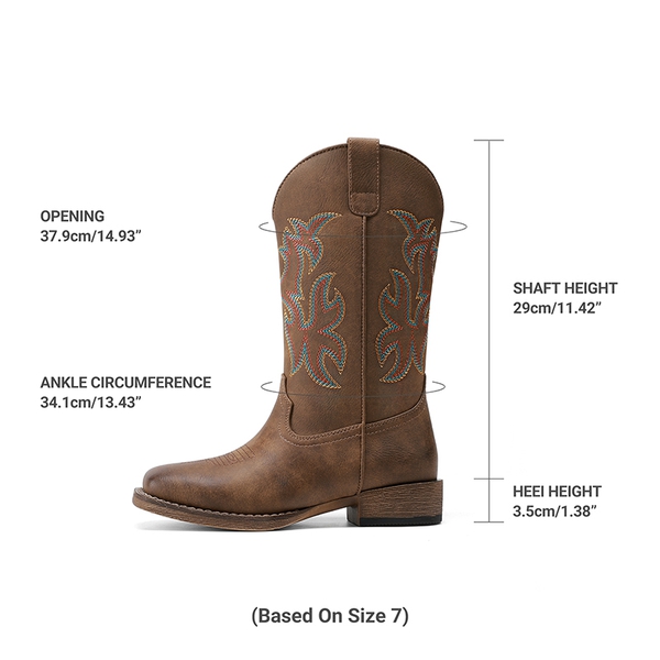 Women’s Flame Embroidered Cowboy Boots - BROWN - 3
