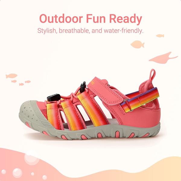 Kids’ Kick-Proof Closed Toe Sport Sandals - RED/RAINBOW - 2