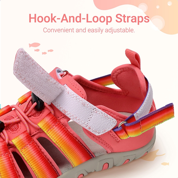 Kids’ Kick-Proof Closed Toe Sport Sandals - RED/RAINBOW - 4