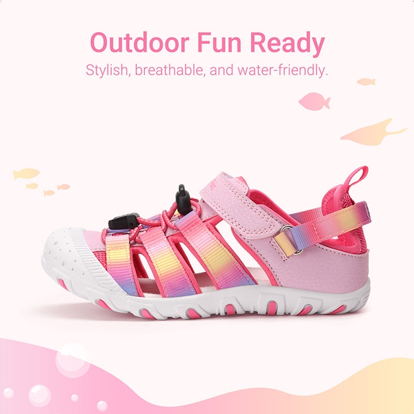 Kids’ Kick-Proof Closed Toe Sport Sandals - PINK/RAINBOW - 2