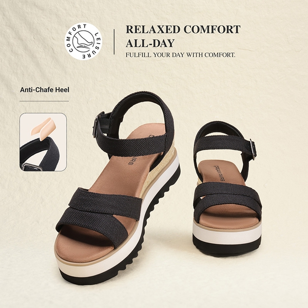 Women’s Adjustable Buckle Wedge Sandals - BLACK - 6