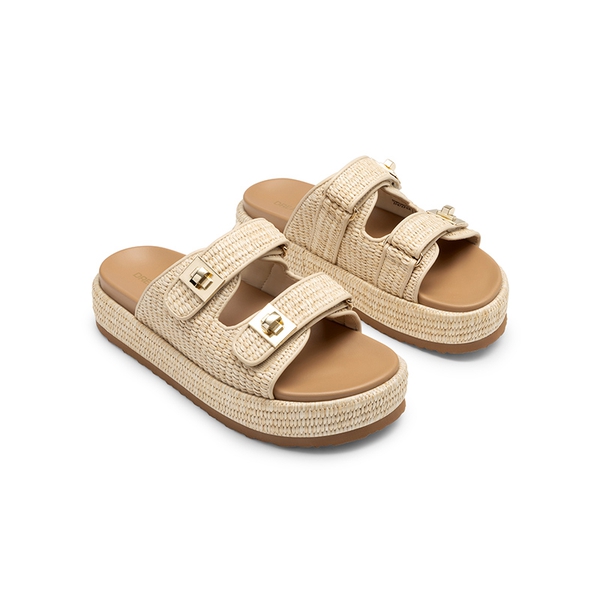 Women’s Adjustable Strap Chunky Platform Sandals - NATURAL - 4