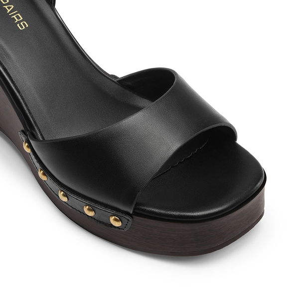 Women’s Studded Square-Toe Boho Wedge Sandals - BLACK - 6