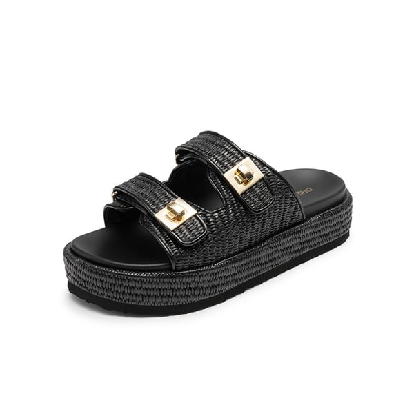 Women’s Adjustable Strap Chunky Platform Sandals - BLACK -  0