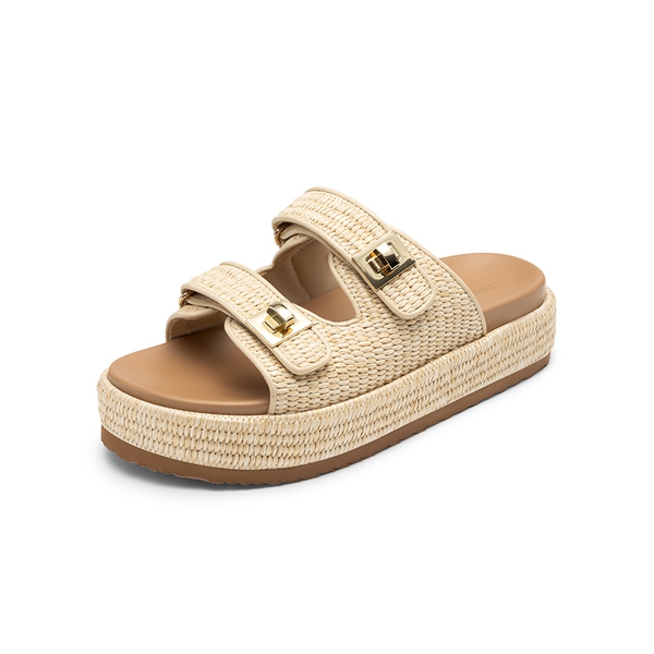 Women’s Adjustable Strap Chunky Platform Sandals - NATURAL -  0
