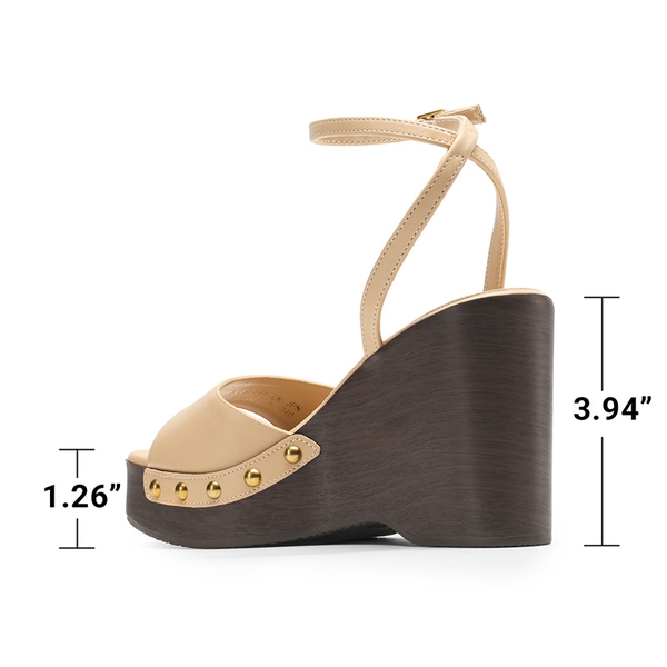 Women’s Studded Square-Toe Boho Wedge Sandals - NUDE - 7