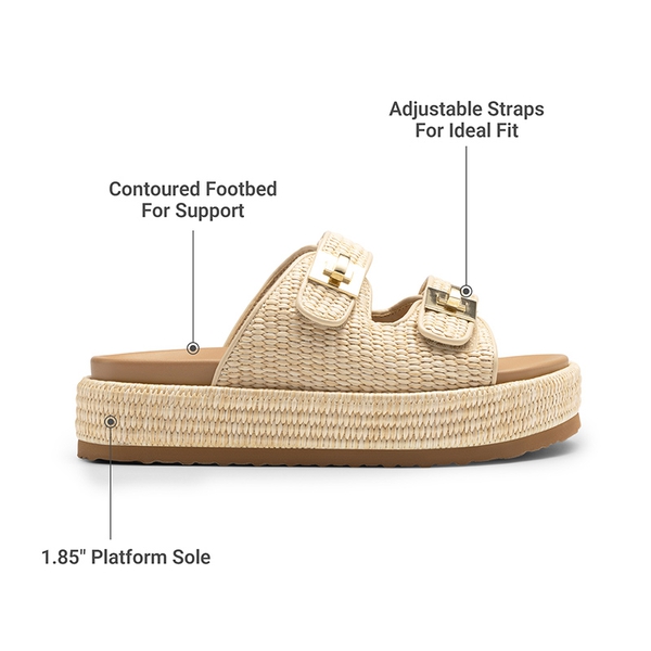 Women’s Adjustable Strap Chunky Platform Sandals - NATURAL - 3