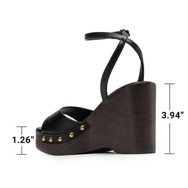 Women’s Studded Square-Toe Boho Wedge Sandals - BLACK - 7