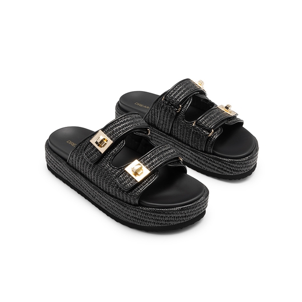 Women’s Adjustable Strap Chunky Platform Sandals - BLACK - 4