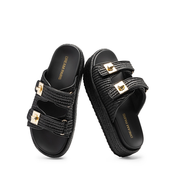 Women’s Adjustable Strap Chunky Platform Sandals - BLACK - 5